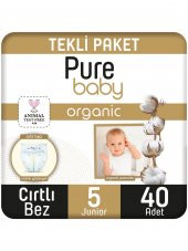 Pure Baby Organik Pamuklu Cırtlı Bez Tekli Paket 5 Numara Junior 40 Adet - 1