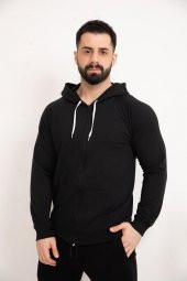 Tomms Erkek Siyah Kapüşonlu Sweat Hırka SWTERK-3561 - 1