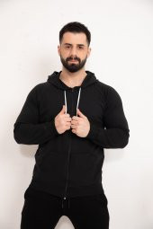 Tomms Erkek Siyah Kapüşonlu Sweat Hırka SWTERK-3561 - 2