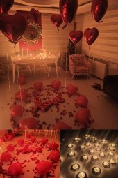 Beysüs Kalp Mum Love Ve Kalp Balon Gül Yaprağı Tealight Mum Süsleme Sevgililer Günü Evlilik Teklifi - 1