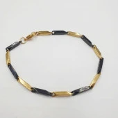 Altın ve Siyah Renk ince Köşeli Erkek Bileklik - 11