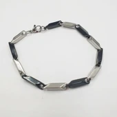 Siyah ve Gümüş Renk Kalın Köşeli Erkek Bileklik - 5