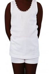 2 li Paket Özlem Kız Çocuk Ribana Geniş Askılı Atlet Beyaz 1321 - 1