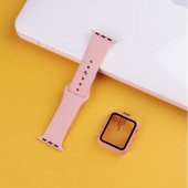 Apple Watch Seri 5 40mm Silikon Kordon Ve Gard Ekran Koruyucu Set Pembe - 2