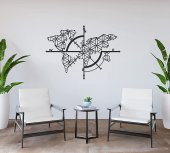Metal Duvar Dekorasyonu Pusula Dünya Haritası Modern Tablo 64cm*89cm - 2