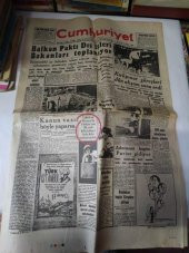 CUMHURİYET GAZETESİ 11 MAYIS 1953 GAZETESİNİN ÖN SAYFA BASKISI*BALKAN PAKTI*KIRKPINAR GÜREŞLERİ*BAŞBAKAN BUGÜN KIRŞEHİR E GİDİYOR - 1