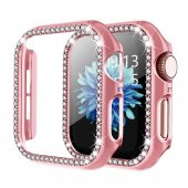 Microcase Apple Watch 7 41mm Elmas Taş Sert Rubber Kılıf - Pembe - 1