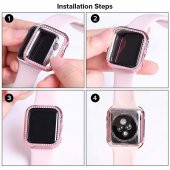Microcase Apple Watch 7 41mm Elmas Taş Sert Rubber Kılıf - Pembe - 5