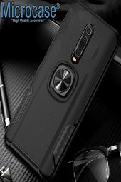 Microcase Xiaomi Mi 9T K20 Rome Serisi Yüzük Standlı Armor Kılıf - Siyah - 4