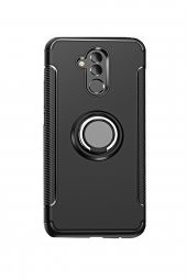 Microcase Huawei Mate 20 Lite Yüzük Standlı Armor Silikon Kılıf - Siyah - 1