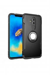 Microcase Huawei Mate 20 Lite Yüzük Standlı Armor Silikon Kılıf - Siyah - 2