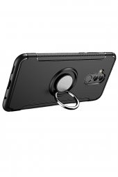 Microcase Huawei Mate 20 Lite Yüzük Standlı Armor Silikon Kılıf - Siyah - 3