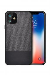 Microcase iPhone 11 Fabrik Serisi Kumaş ve Deri Desen Kılıf - Siyah - 1