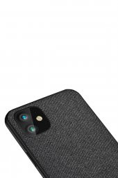 Microcase iPhone 11 Fabrik Serisi Kumaş ve Deri Desen Kılıf - Siyah - 2
