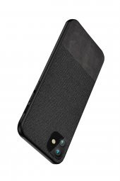 Microcase iPhone 11 Fabrik Serisi Kumaş ve Deri Desen Kılıf - Siyah - 4