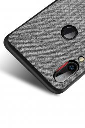 Microcase Meizu Note 9 Fabrik Serisi Kumaş ve Deri Desen Kılıf - Gri - 2