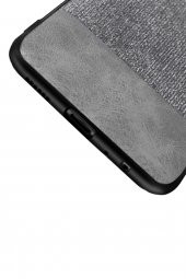 Microcase Meizu Note 9 Fabrik Serisi Kumaş ve Deri Desen Kılıf - Gri - 3