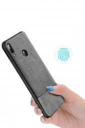 Microcase Meizu Note 9 Fabrik Serisi Kumaş ve Deri Desen Kılıf - Gri - 4