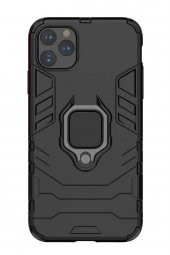 Microcase iPhone 11 Pro Max Batman Serisi Yüzük Standlı Armor Kılıf - Siyah - 1