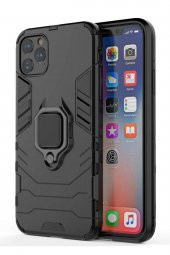 Microcase iPhone 11 Pro Max Batman Serisi Yüzük Standlı Armor Kılıf - Siyah - 3