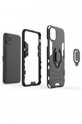 Microcase iPhone 11 Pro Max Batman Serisi Yüzük Standlı Armor Kılıf - Siyah - 5