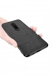 Microcase Xiaomi Mi 9T - Mi 9T Pro Fabrik Serisi Kumaş ve Deri Desen Kılıf - Siyah - 5