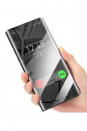Microcase iPhone 7 - iPhone 8 Aynalı Kapak Clear View Flip Cover Mirror Kılıf - Siyah - 3