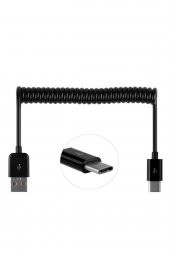 TYPE-C Spiral Uzayan USB Hızlı Şarj Data Transfer USB Kablo 1m - Siyah - 1