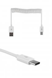TYPE-C Spiral Uzayan USB Hızlı Şarj Data Transfer USB Kablo 1m - Beyaz - 1