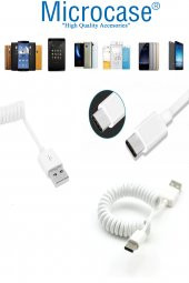 TYPE-C Spiral Uzayan USB Hızlı Şarj Data Transfer USB Kablo 1m - Beyaz - 2