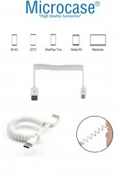 TYPE-C Spiral Uzayan USB Hızlı Şarj Data Transfer USB Kablo 1m - Beyaz - 3