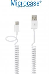 TYPE-C Spiral Uzayan USB Hızlı Şarj Data Transfer USB Kablo 1m - Beyaz - 4