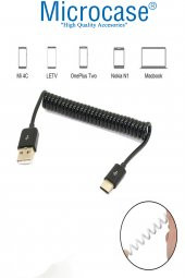 TYPE-C Spiral Uzayan USB Hızlı Şarj Data Transfer USB Kablo 1m - Siyah - 3