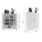 4 Raflı 2 Kapaklı Ayakkabılık Çok Amaçlı Dolap Ayakkabı Dolabı 90x70x33 - 5