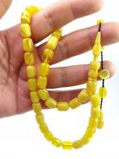 Tesbihsevgisi İmzalı Halkalı İmame Sarı Hareli Sıkma Kehribar Tesbih thumbnail 1