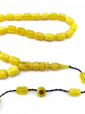 Tesbihsevgisi İmzalı Halkalı İmame Sarı Hareli Sıkma Kehribar Tesbih thumbnail 2