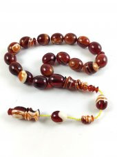 Kahve Beyaz Hareli Sıkma Kehribar 17 li Efe Tesbih - 1