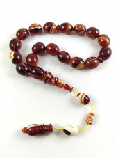 Kahve Beyaz Hareli Sıkma Kehribar 17 li Efe Tesbih - 2