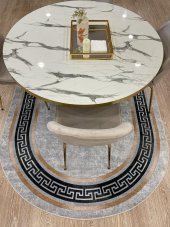 Klasik Desen Oval Clorisa Çizgili Lateks Deri Taban Saçaksız Salon Halısı  Gri 130 x 190 - 2