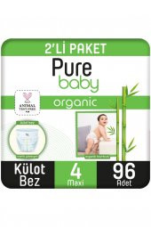 Pure Baby Organik Bambu Özlü Külot Bez Pure Baby 2li Paket 4 Numara Maxi 96 Adet - 1