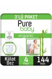 Pure Baby Organik Bambu Özlü Külot Bez 3Lü Paket 4 Numara Maxi 144 Adet - 1