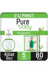 Pure Baby Organik Bambu Özlü Külot Bez Pure Baby 2li Paket 5 Numara Junior 80 Adet - 1