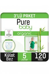 Pure Baby Organik Bambu Özlü Külot Bez 3Lü Paket 5 Numara Junior 120 Adet - 1