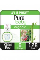 Pure Baby Organik Bambu Özlü Külot Bez Pure Baby 4Lü Paket 6 Numara Xlarge 128 Adet - 1