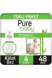 Pure Baby Organik Bambu Özlü Külot Bez Tekli Paket 4 Numara Maxi 48 Adet - 1