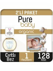 Pure Baby Organik Pamuklu Cırtlı Bez Pure Baby 2li Paket 1 Numara Yenidogan 128 Adet thumbnail 1