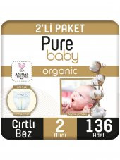 Pure Baby Organik Pamuklu Cırtlı Bez Pure Baby 2li Paket 2 Numara Mini 136 Adet - 1