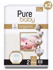 Pure Baby Organik Pamuklu Cırtlı Bez Pure Baby 2li Paket 2 Numara Mini 136 Adet - 2
