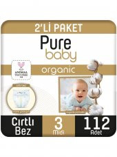Pure Baby Organik Pamuklu Cırtlı Bez Pure Baby 2li Paket 3 Numara Midi 112 Adet - 1