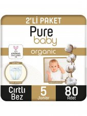 Pure Baby Organik Pamuklu Cırtlı Bez Pure Baby 2li Paket 5 Numara Junior 80 Adet - 2